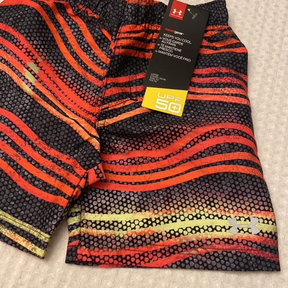 NEW! UNDER ARMOUR Youth Board Shorts Swim Trunks Orange Spark Gray Stripe 2T - Picture 3 of 10